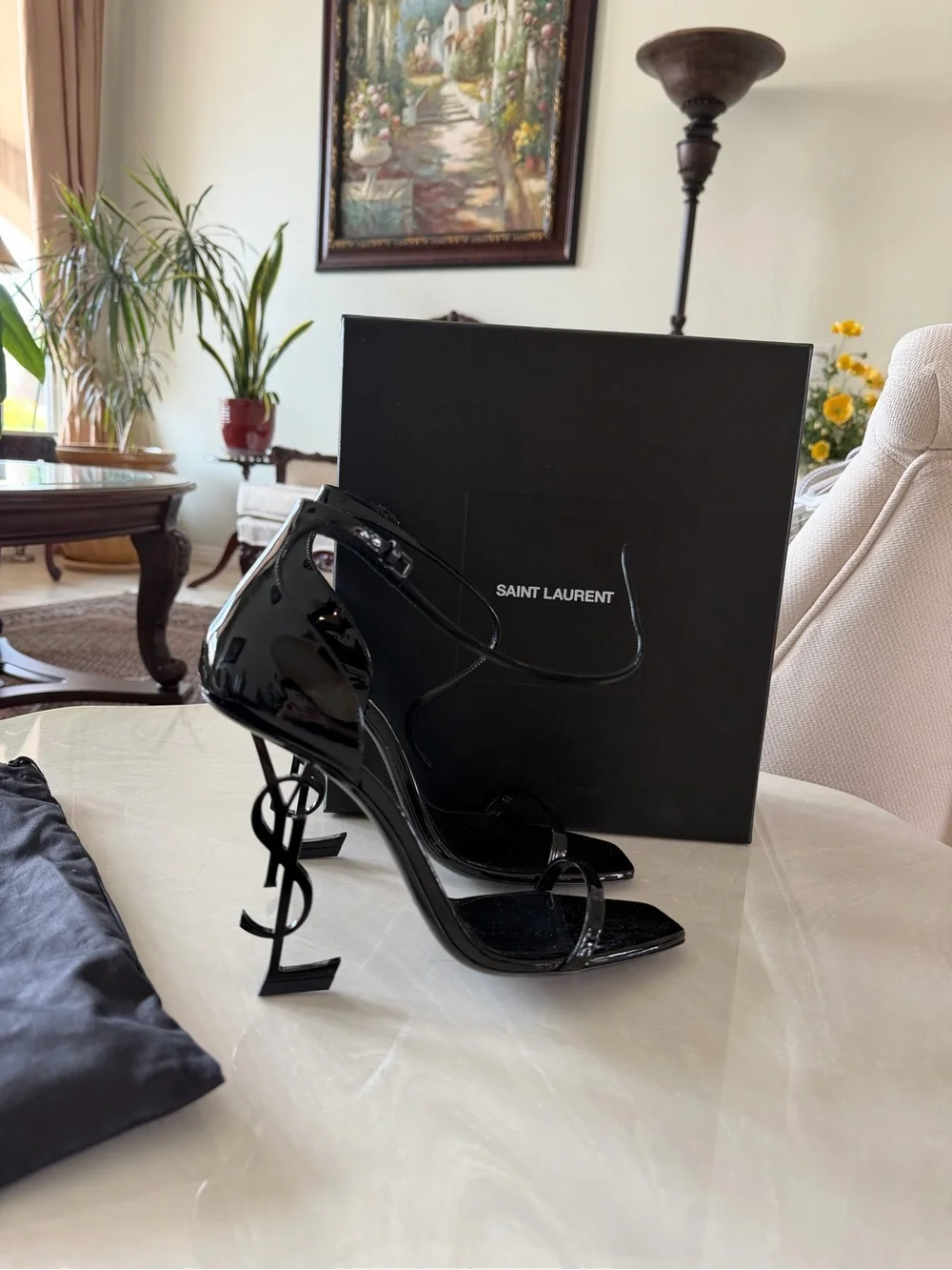 Saint Laurent Black Patent Opyum Logo Stiletto heels - Picture 10 of 10